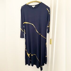MIKAH Hikari midi dress Kintsugi Asymmetrical Minimalist long Sleeve Navy SZ: L